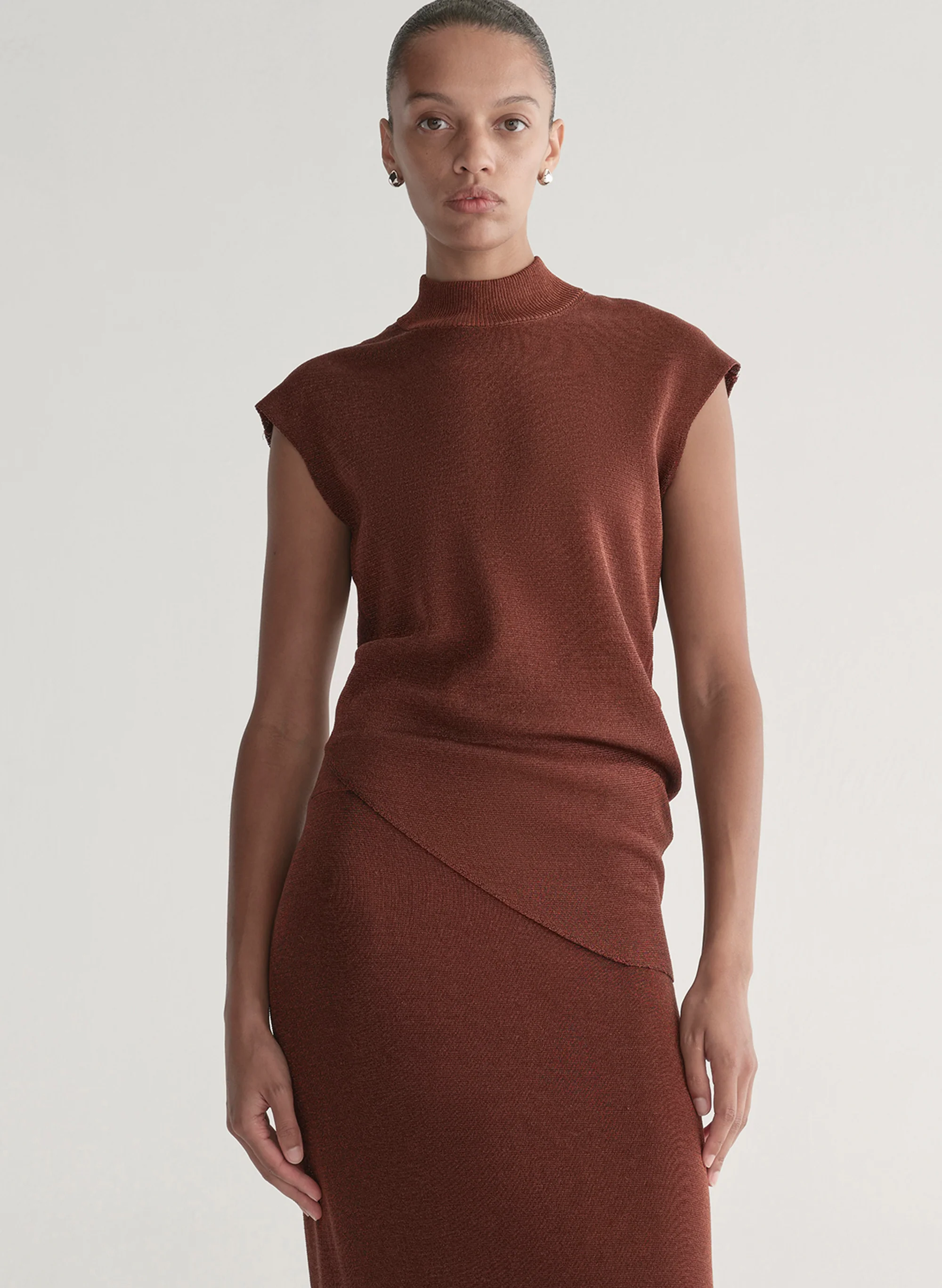 Edith Metallic Knit Asymmetric Top