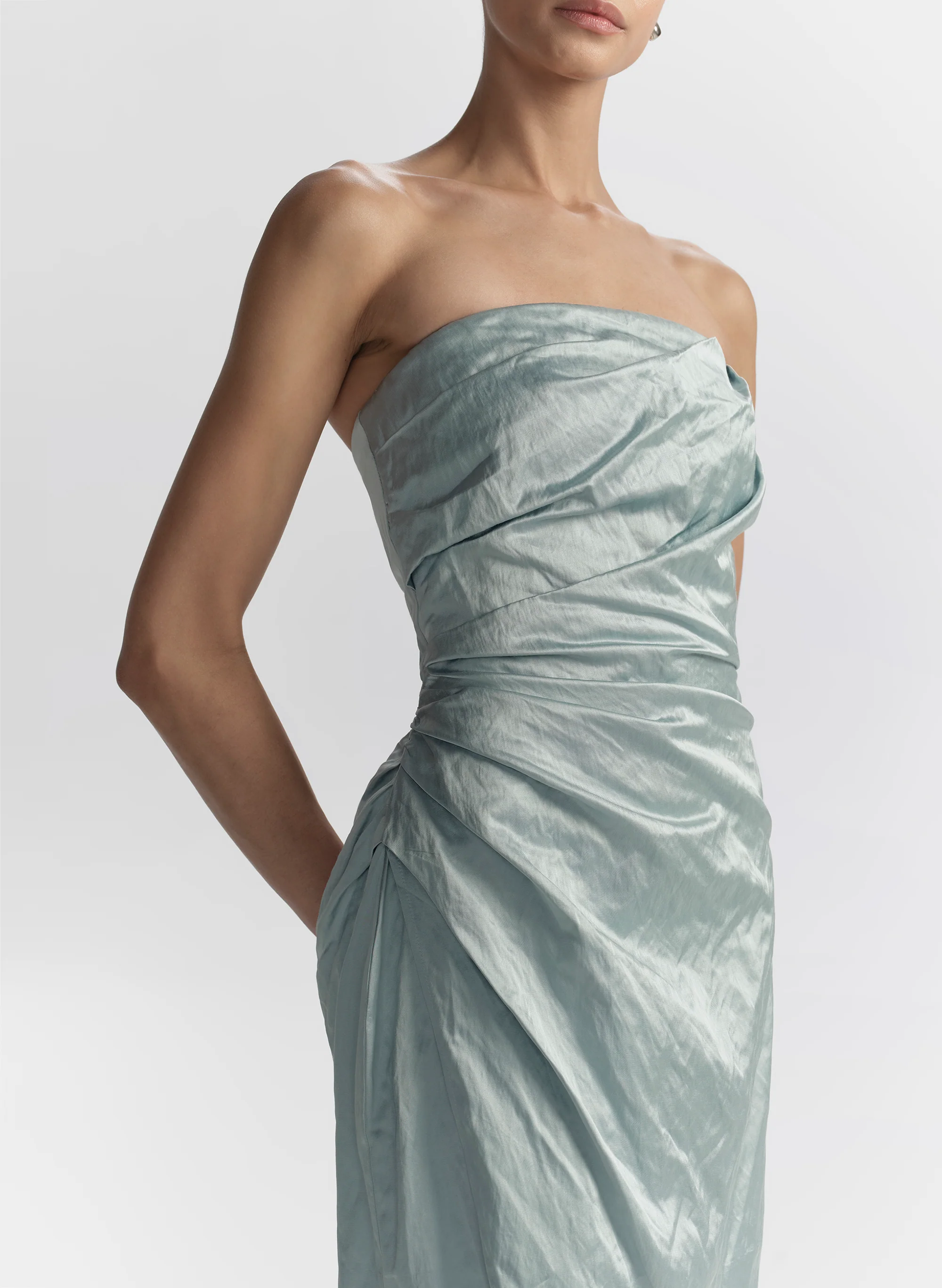 Evie Strapless Satin Mini Dress - Image 2
