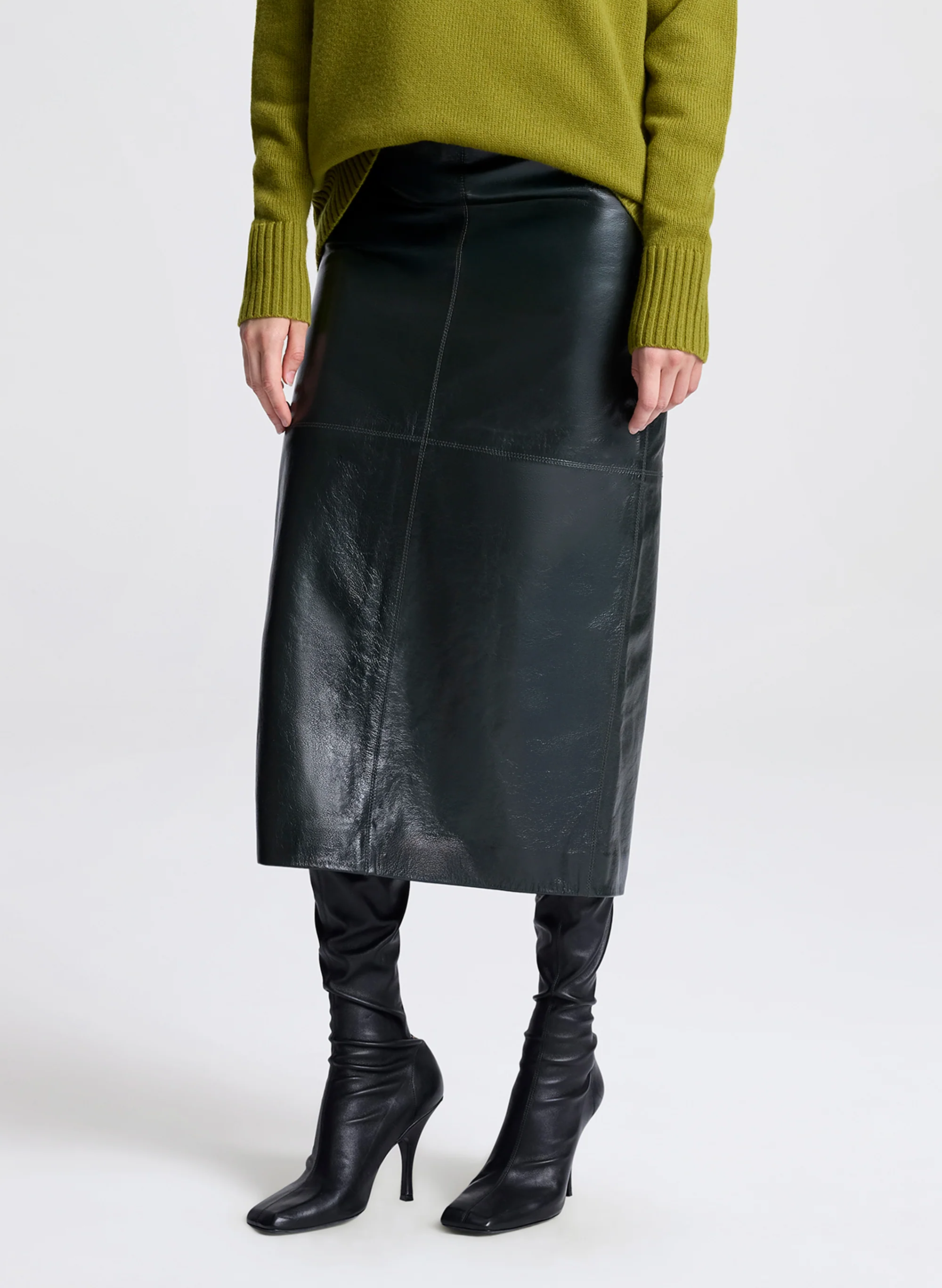 Marta Glossy Leather Midi Skirt - Image 2