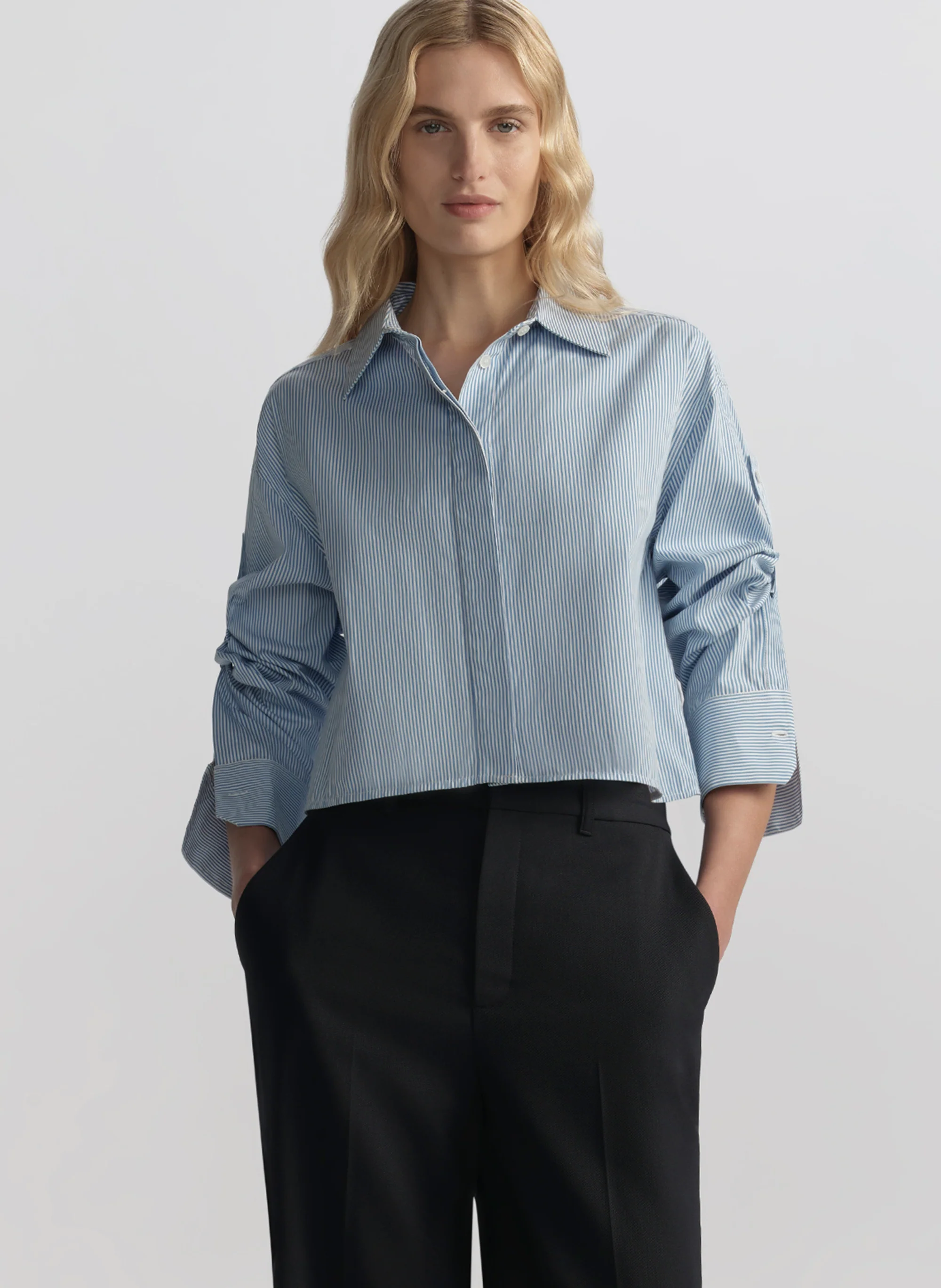 Maude Cropped Cotton Stripe Shirt