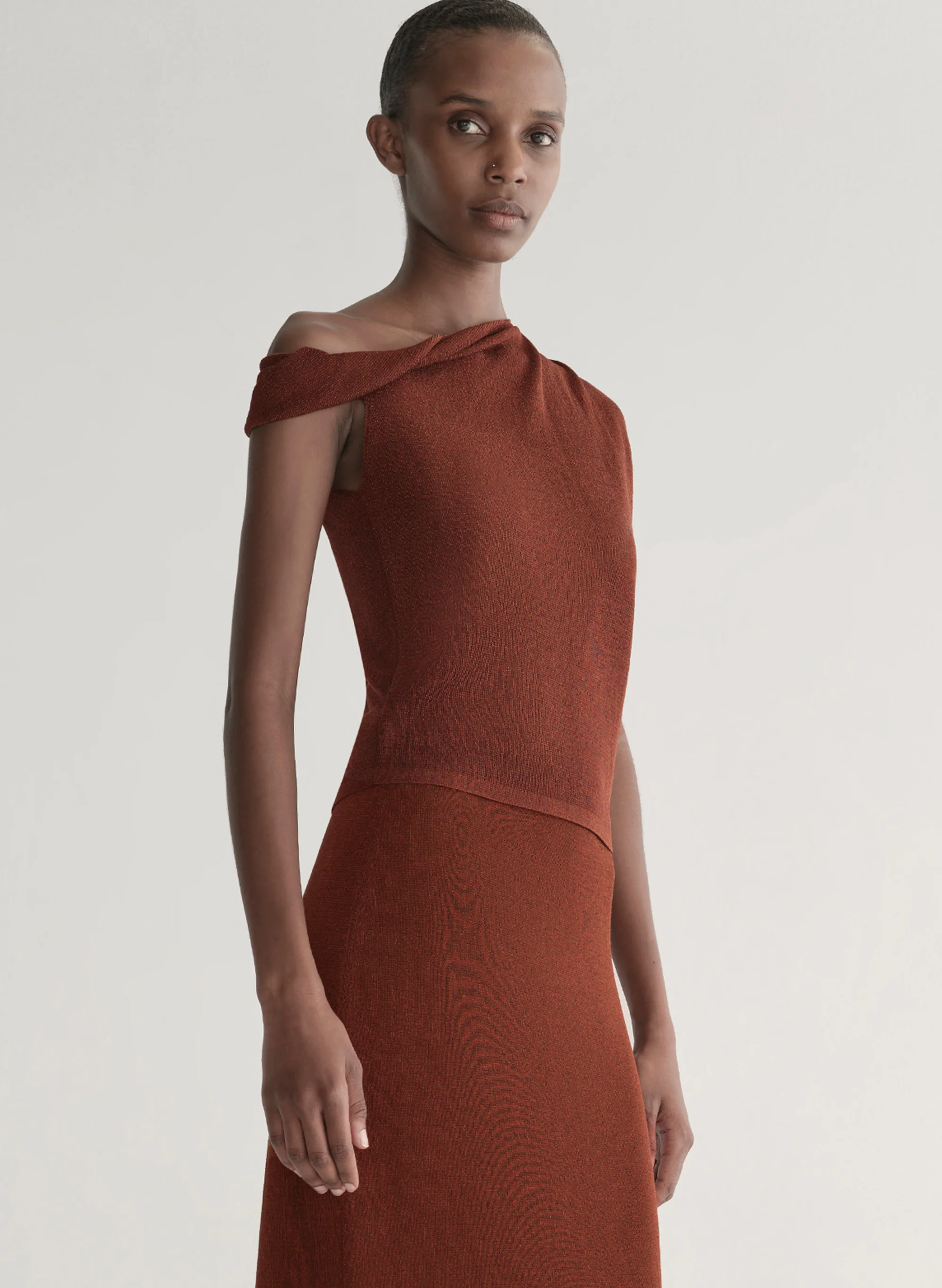 Mona Metallic Knit Asymmetric Top