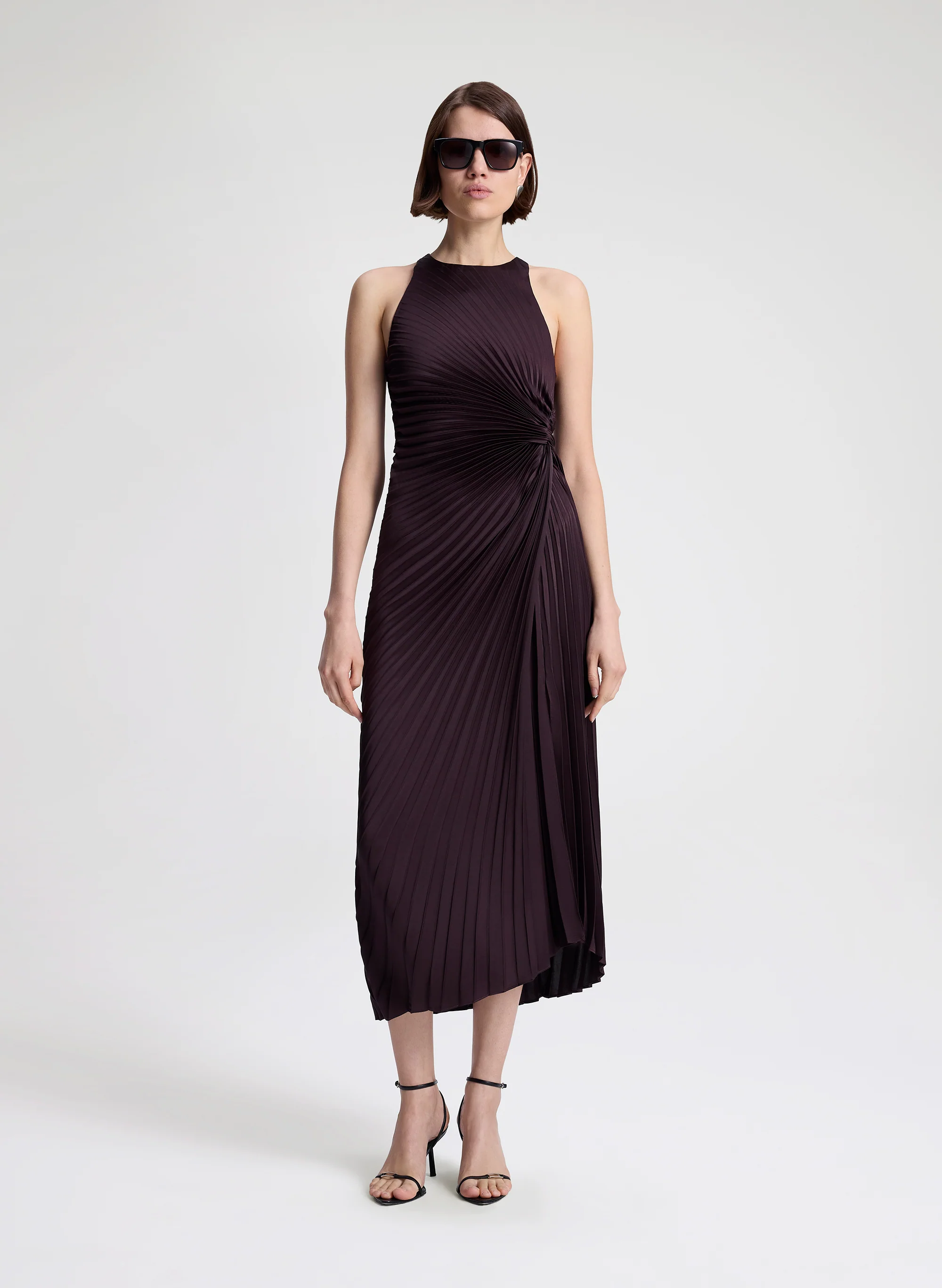 Reagan Satin Pleated Midi Dress